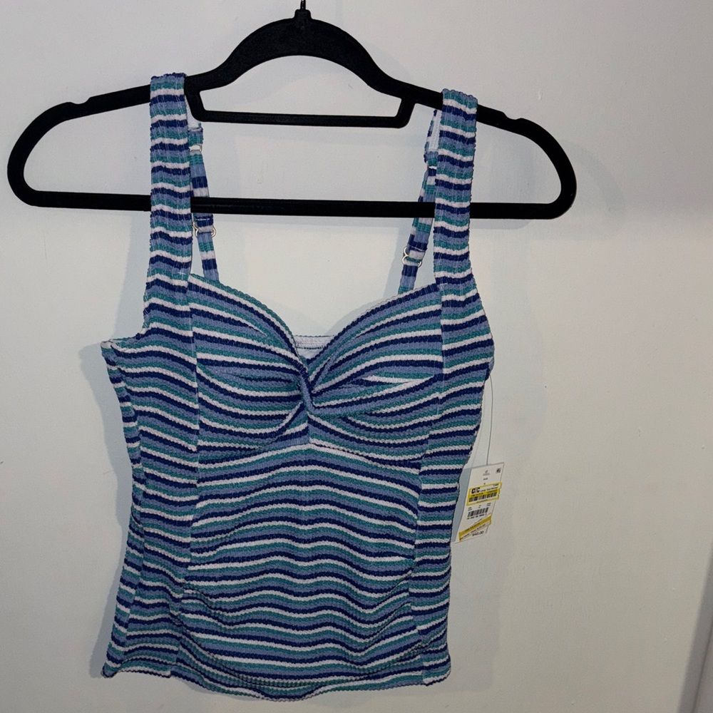 Lands' End Striped Knit Tank in Blue, Teal & White